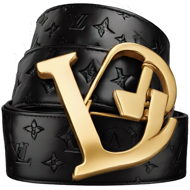 Luxury Black Louis hVuitton belt with Gold buckle emoji
