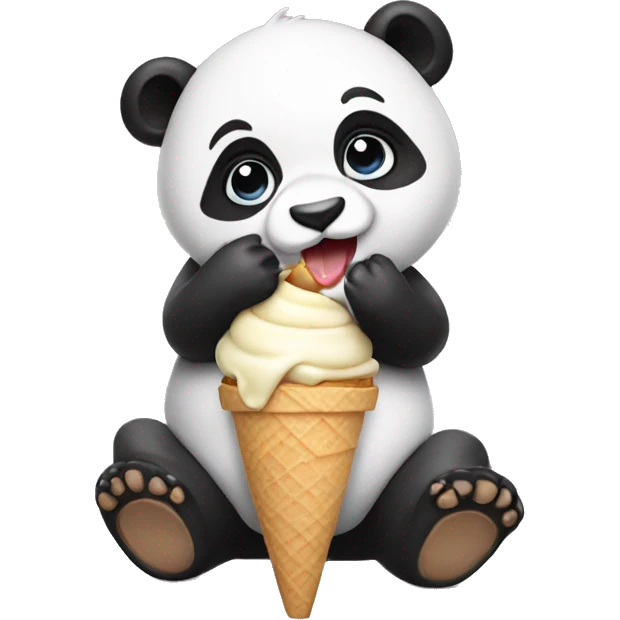 Baby panda eating an ice cream emoji
