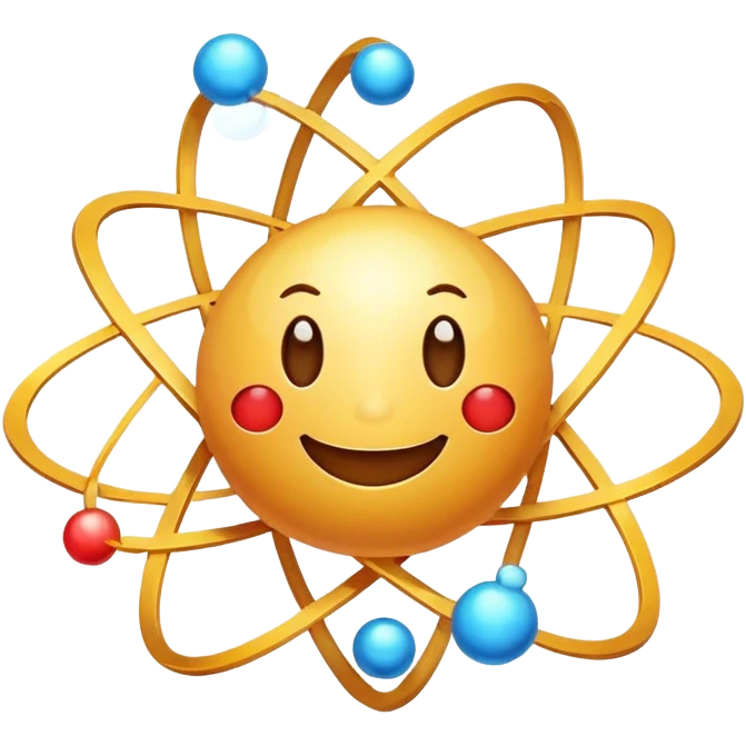 cute cartoon atom with a smiling face and orbiting valence electron emoji