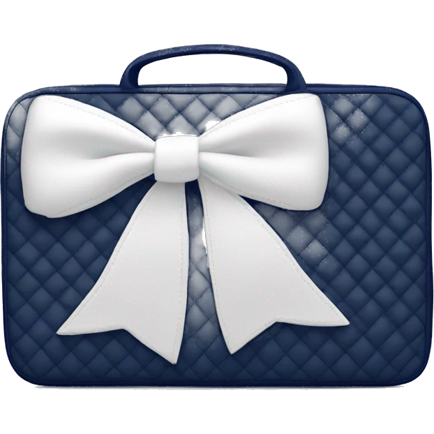 Navy blue quilted laptop case with a white bow on the case emoji