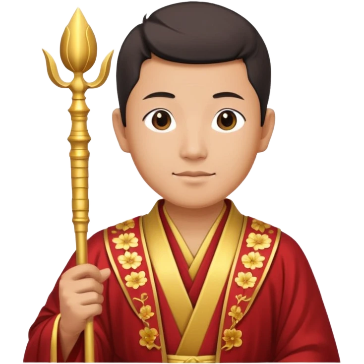 asian man, scepter, buddhism, lotus emoji