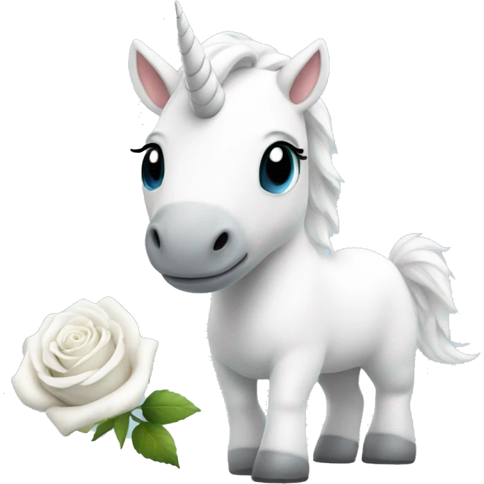 A cute white unicorn with a white rose and wings emoji