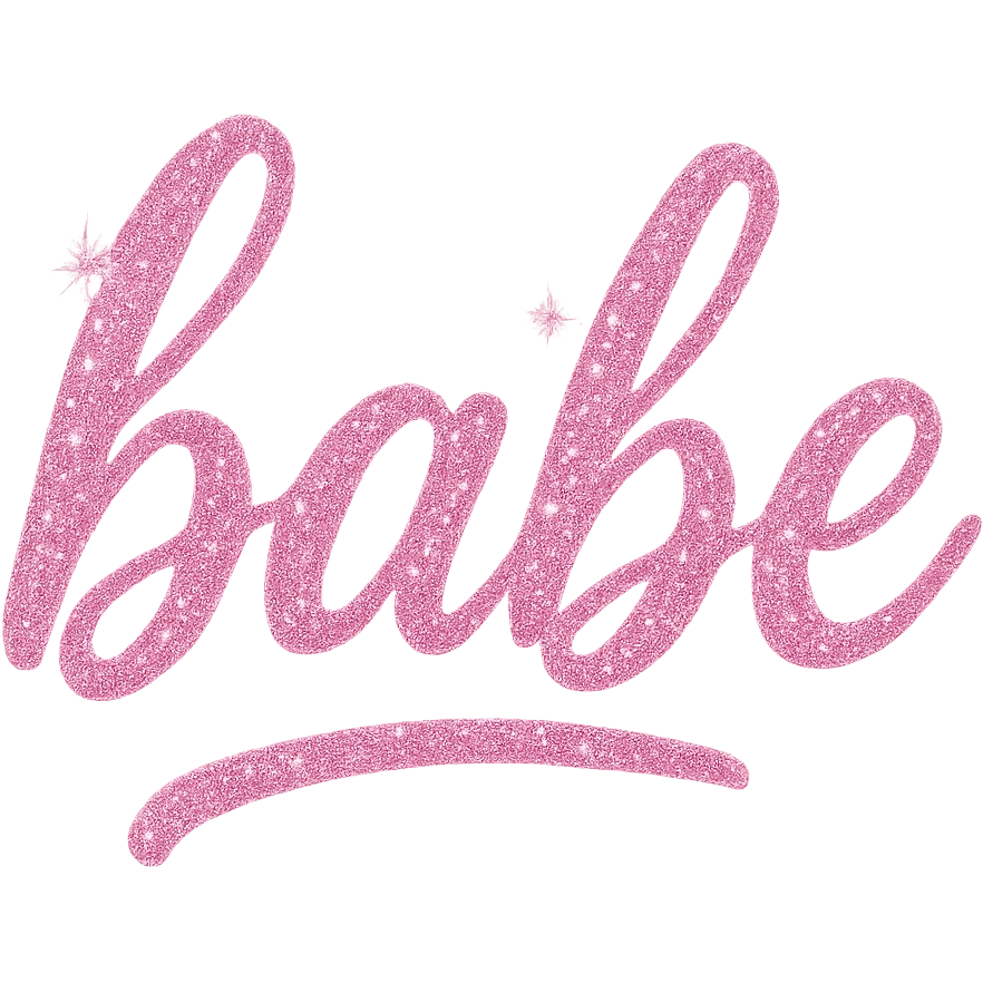 the word 'babe' in pink glitter script font, sparkling effect, no background emoji