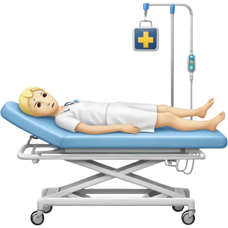 pessoa com a febre levemente amarela deitada em uma maca de hospital emoji