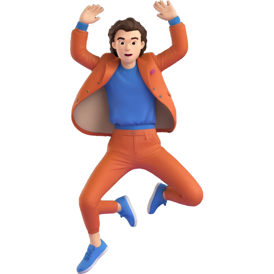 Harry Styles jumping, energetic pose, stylish outfit, expressive face, pop star vibe emoji