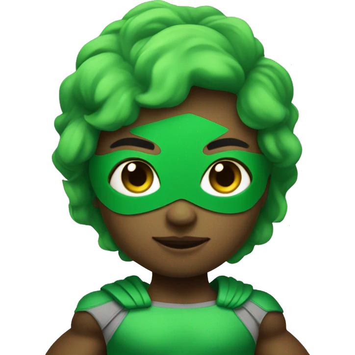 cute mini superhero with green clothes sayin hello emoji