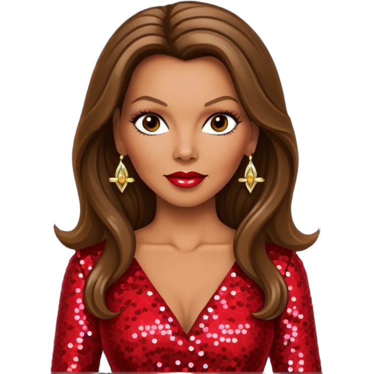 Vanessa Williams with long brown hair, red sequin outfit emoji
