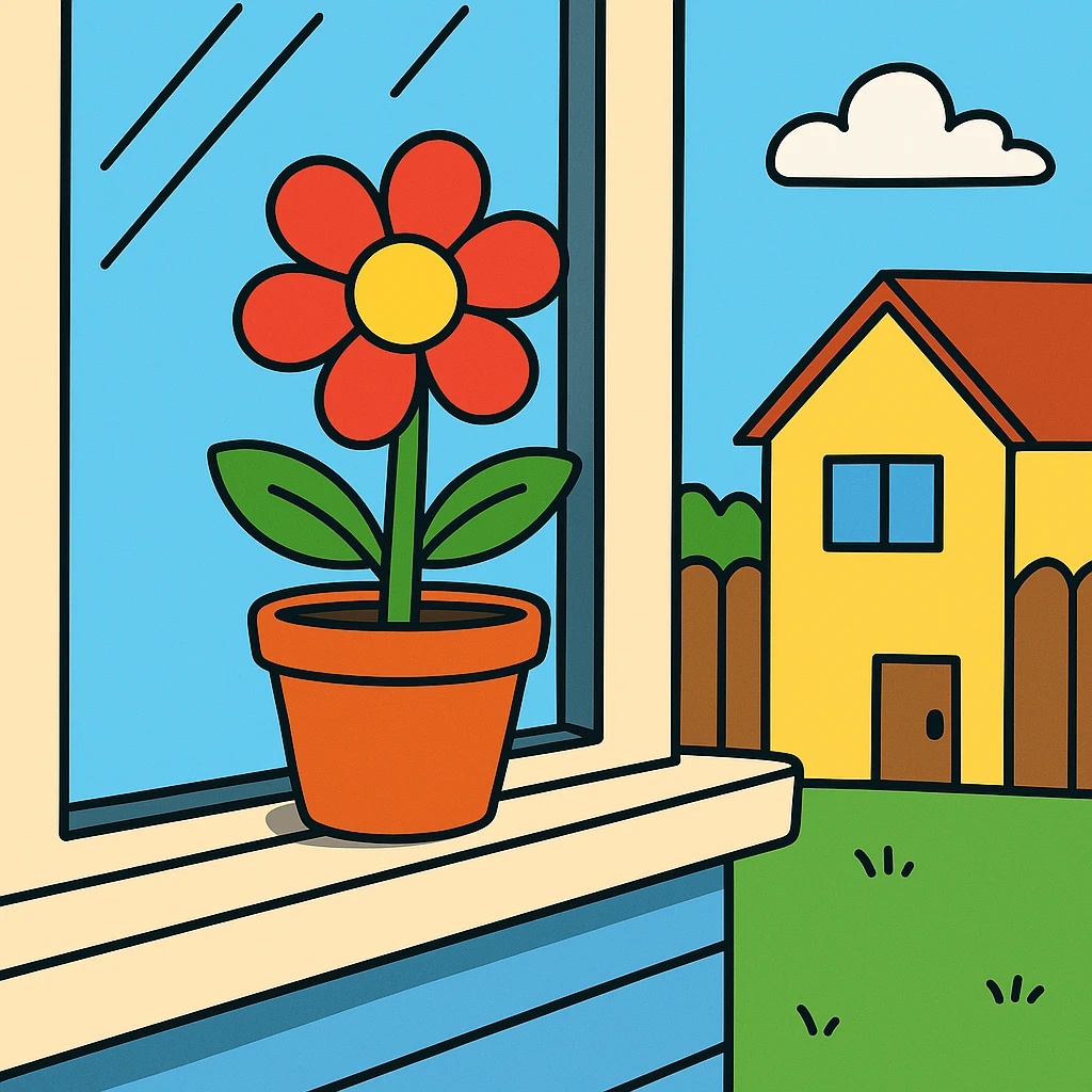Windowsill – the flat area at the bottom of a window.
She placed a flower pot on the windowsill. emoji