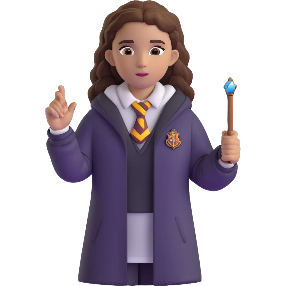 Hermione Granger in Hogwarts uniform with wand emoji