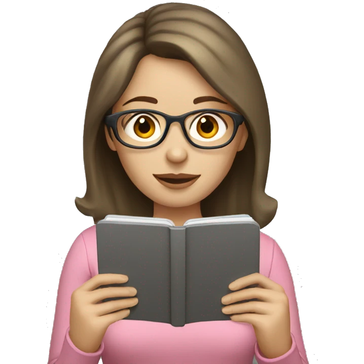 Pale brunette woman reading iPad emoji