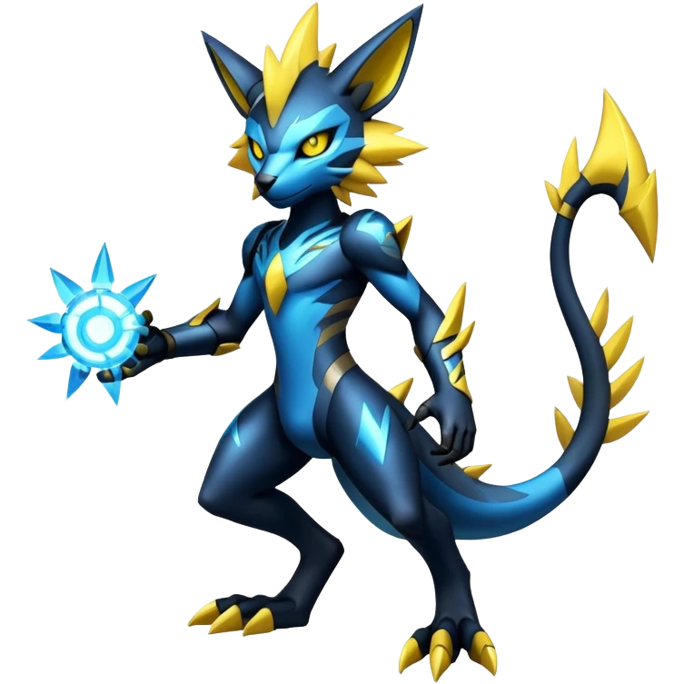 Modern Cyber Lombax-Luxray-Zeraora-Fakémon-creature, full body emoji