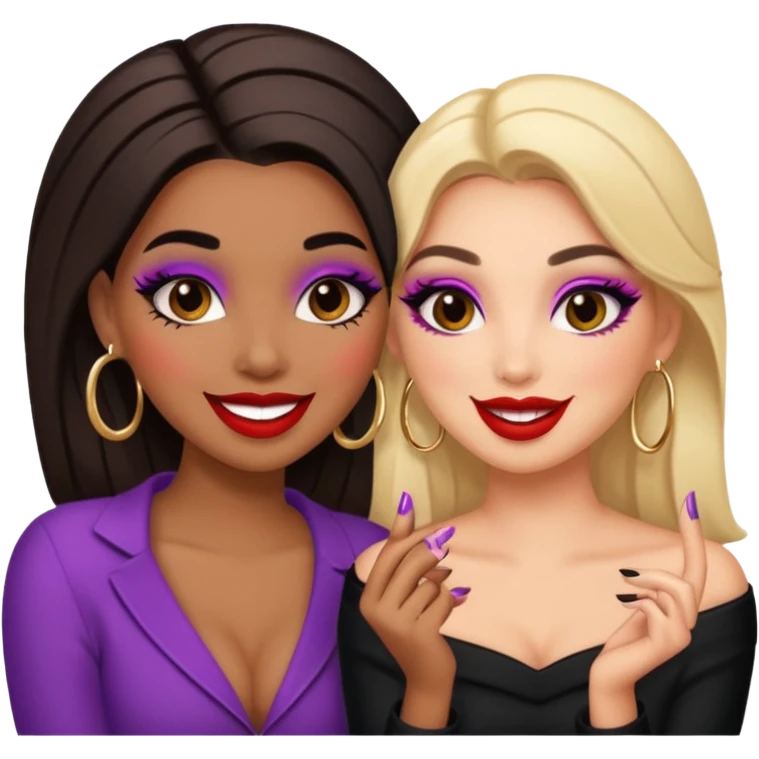 Boujy baddie best friends gossiping, trendy heavy makeup emoji