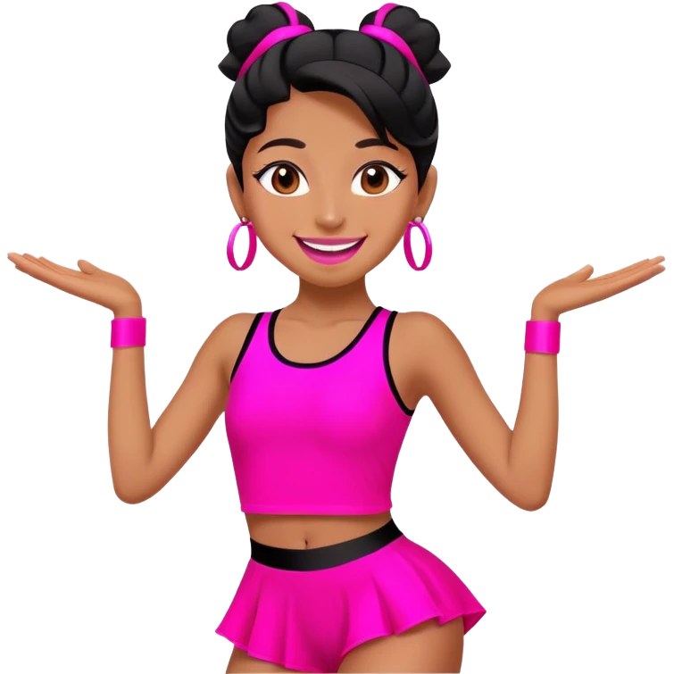 "A dancer in neon pink and black outfit with a smile and a look of surprise." emoji
