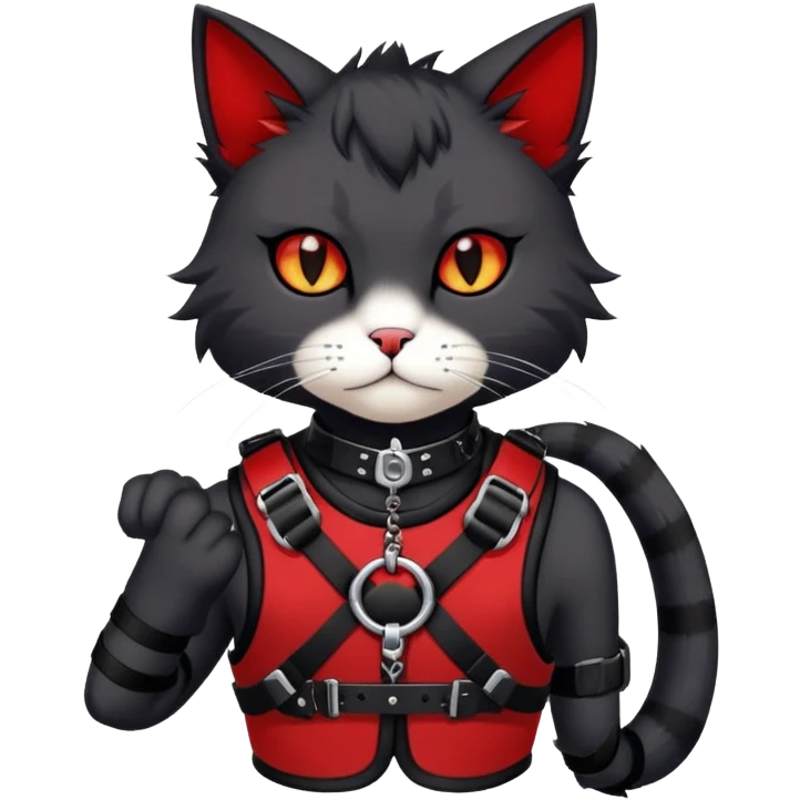 black edgy emo furry cat-fursona-Fakémon with a red chest harness  emoji