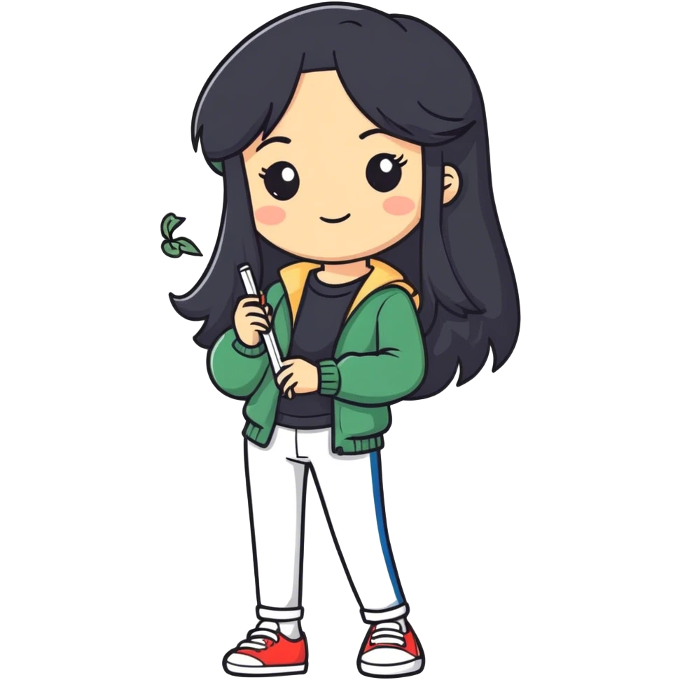 Italian girl with long black hair in a cool outfit with a joint  emoji