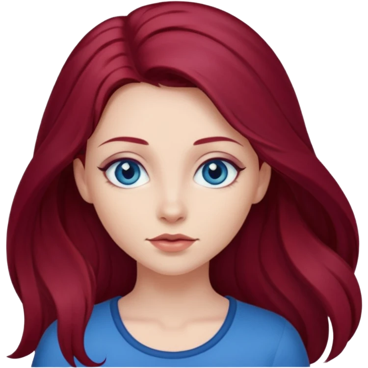 girl with long, dark, burgundy red hair and blue eyes emoji