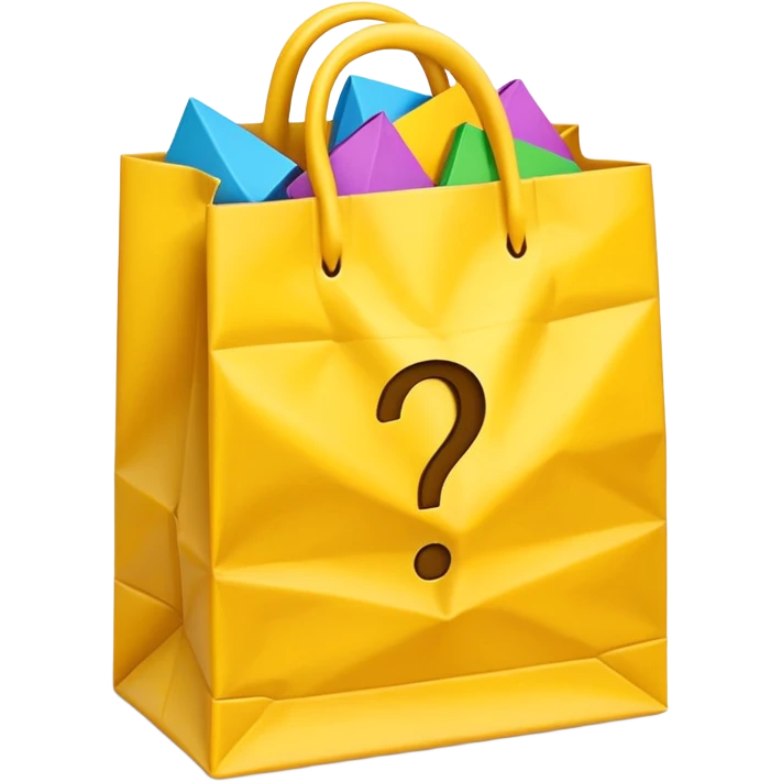 White bag with yellow questions mark cube boxes stuffed in it emoji