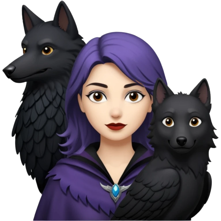 Alysanne Blackwood from Game of Thrones. She is known as black aly and is the Wife of Cregan Stark. I have her looking like Hande Erçel. Show her with a raven and a wolf emoji