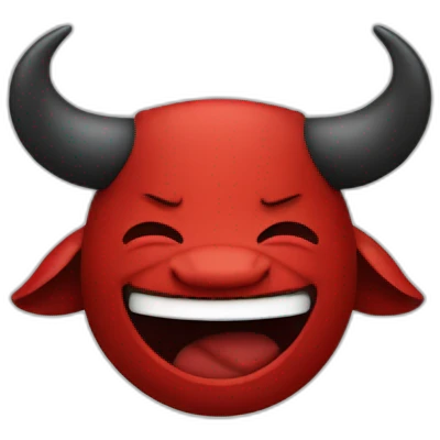 Minotaur in black and red colors in the style of a laughing emoji. emoji