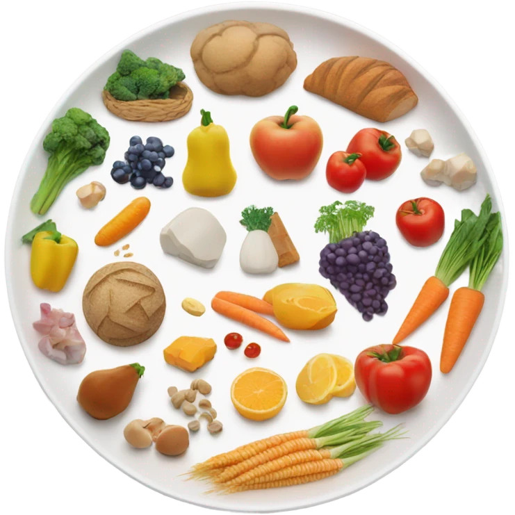 round white plate with healthy food emoji