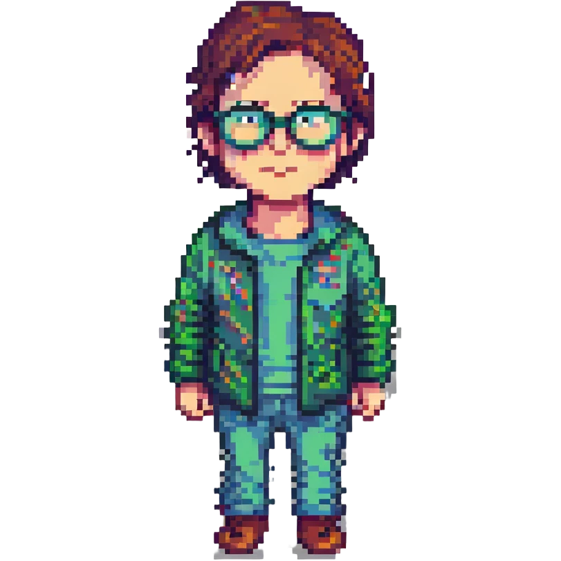 man wearing glasses and looking at data, pixel art style emoji