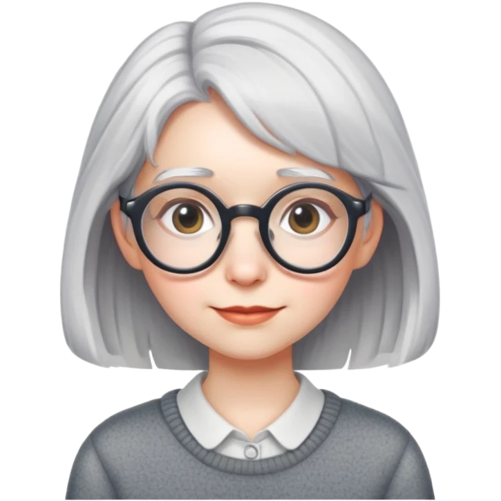 gray haired shy nerd girl with round glasses emoji