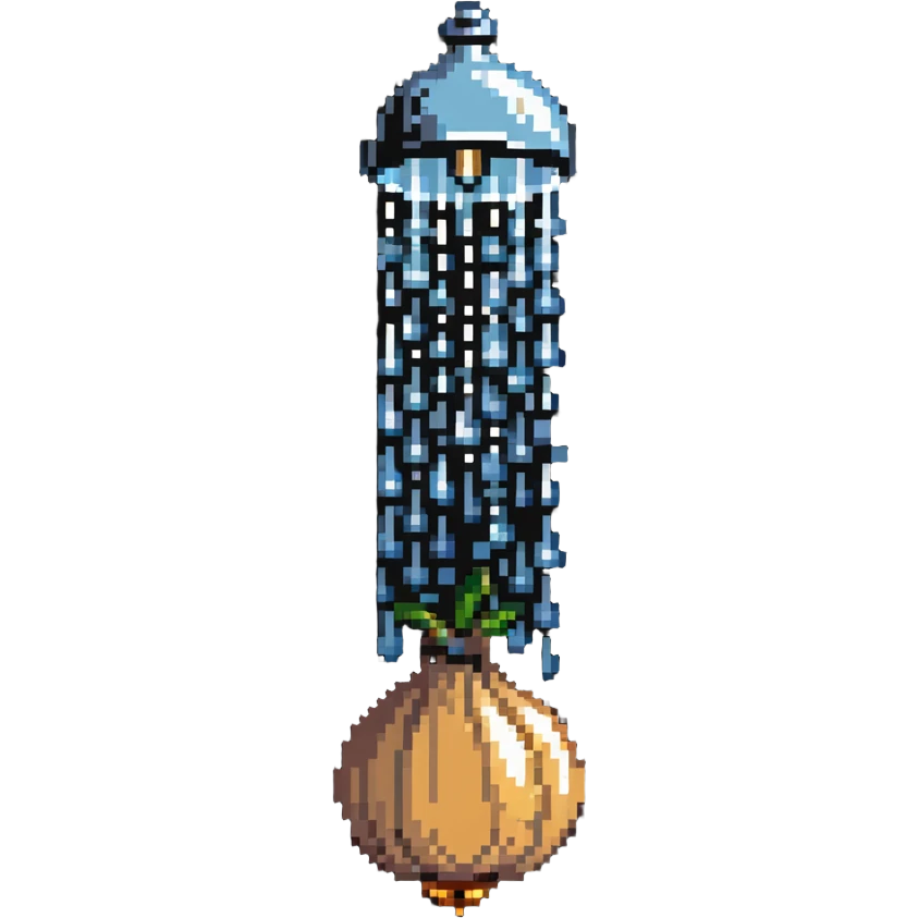 onion under showerhead, water droplets emoji