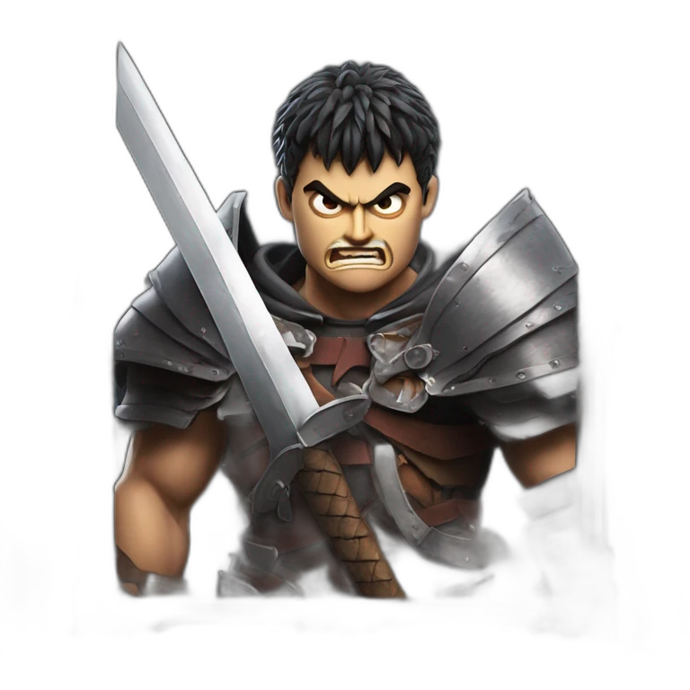 angry berserk guts carrying a huge sword on his shoulder framed on his bust emoji