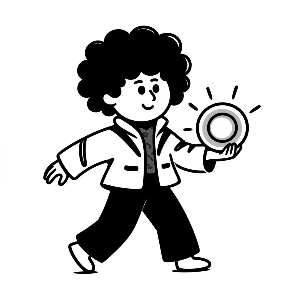 Cabbage Patch Kid as Tron warrior holding a disc, 80's retro sci-fi style emoji