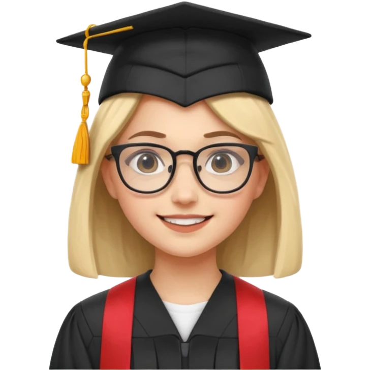 Graduated Students,Nerdy female, wearing glasses and graduation cap, serious but proud smile
 emoji