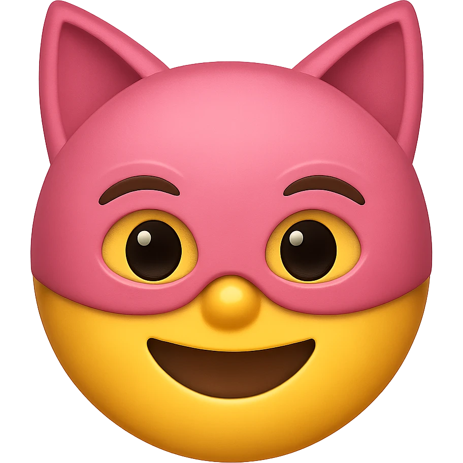 face with pink cat mask emoji, digital illustration, remove background emoji
