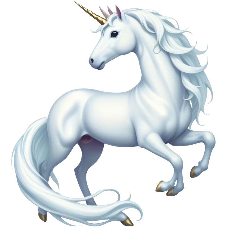 Cinematic Noble White Unicorn Portrait Emoji, Poised and regal, with a slender, ethereal form draped in a pristine white color, a flowing mane and tail, and a glistening, spiraled horn that radiates pure light, Simplified yet sharp and sophisticated features, highly detailed, glowing with a soft, iridescent luminescence, high shine, intelligent and transcendent, stylized with an air of mythical enchantment, focused and serene, soft glowing outline, capturing the essence of a watchful and confident white unicorn that appears ready to prance out of the screen with magical grace! emoji