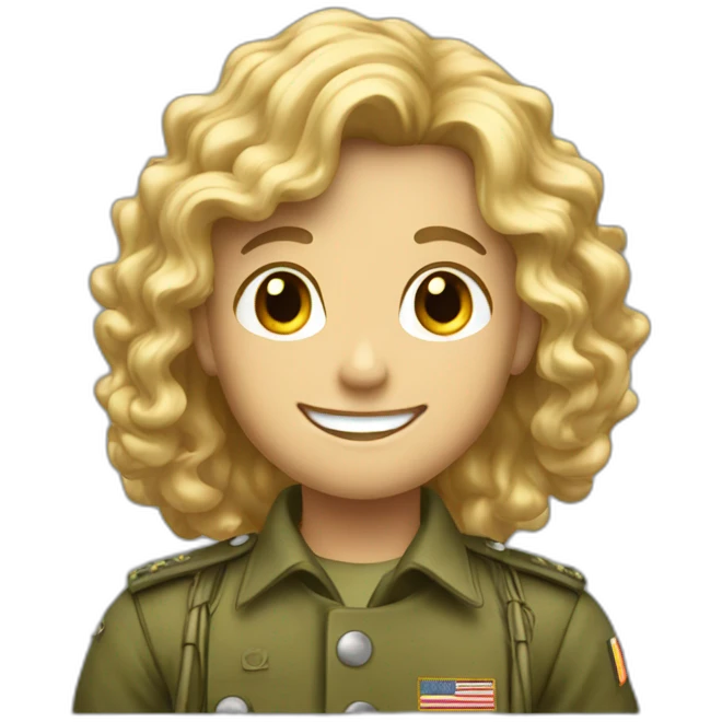 A happy young soldier with long curly blond hair emoji