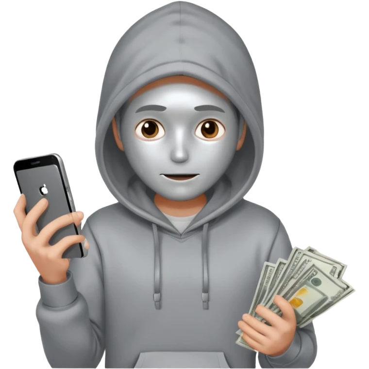 Silver skin, hoodied holding phone and money emoji