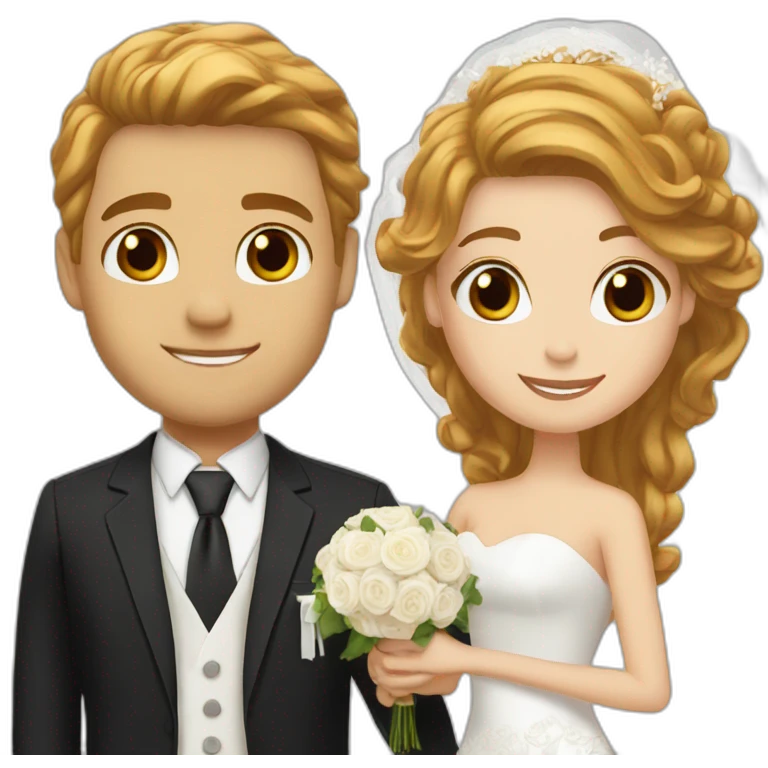 Bride blonde hair brown eyes and husband red hair brown eyes emoji