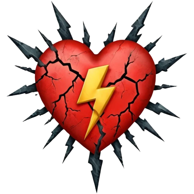 heart with a dark lightning bolt and grunge texture emoji