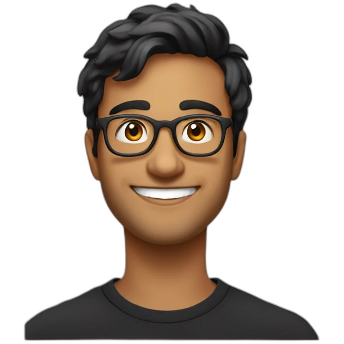 25 year old indian silicon valley creator economy startup founder smiling wearing glasses in a black tshirt emoji