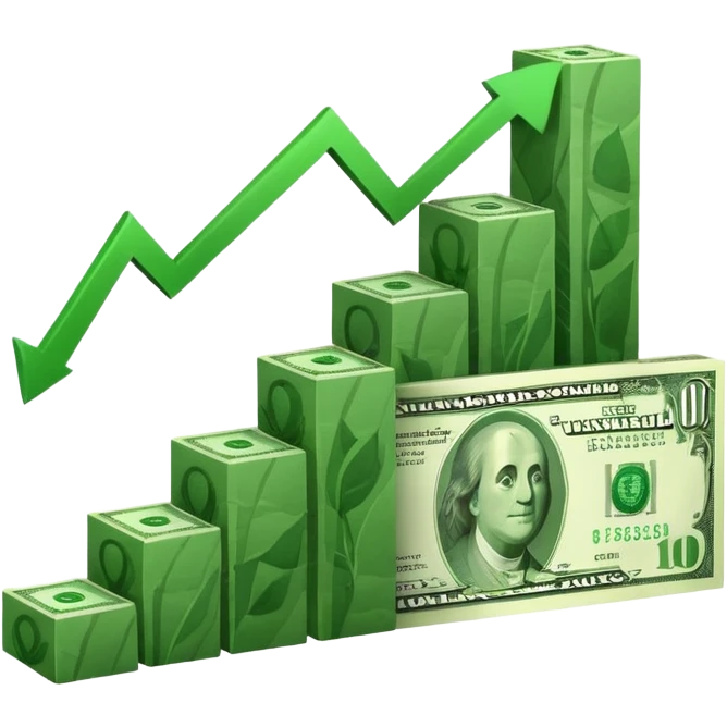 dollar bill and bar chart rising emoji