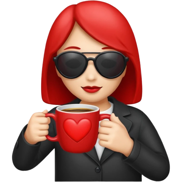 make me an heart emoji which as an sunglass on bt no face and holds a coffee mug, the heart should be read an the whole emoji should look like the whats app or apple emoji, in this style emoji