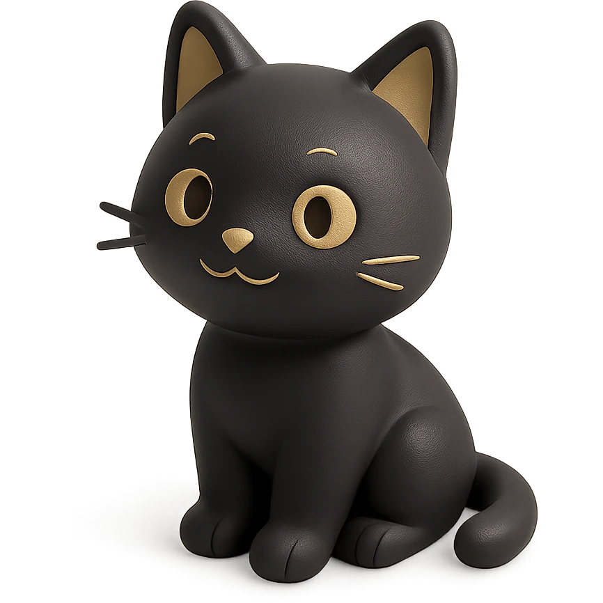 adorable sitting cat, playful expression, 3D black style emoji