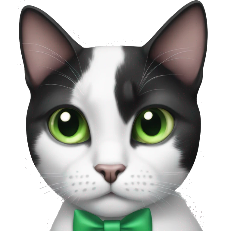 black and white cat with green eyes and a bow tie emoji