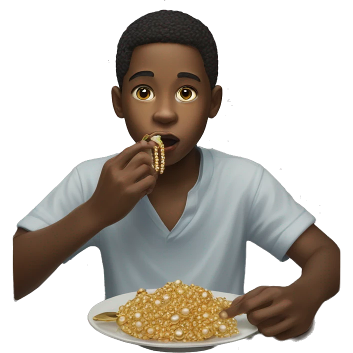 realistic portrait of jewelry boy eating  emoji