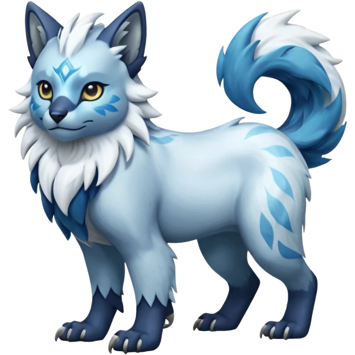 Icy glacial glistening glossy smooth soft flaky scaly furry flurry hyper-realistic cozy boreal boreal-lupus-Lunaray-Arctic-Manectric-Absol-Luxray-Bobcat-Fakémon-fusion-animal-creature, full body  emoji