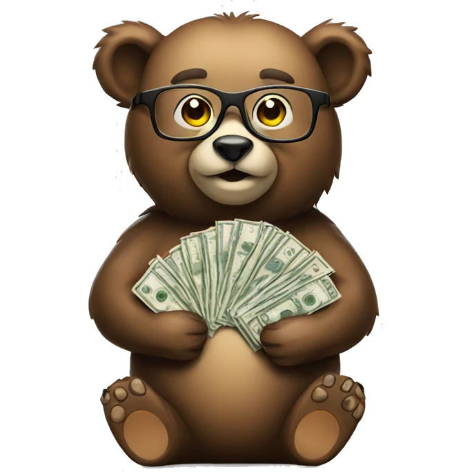 Bear holding a lot of money with glasses  emoji