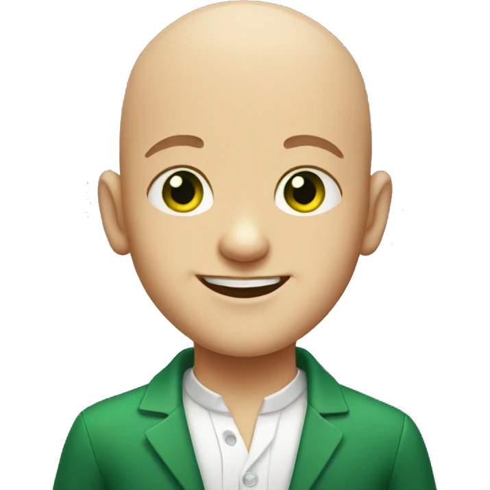 bald boy smiling portrait with bright green eyes emoji
