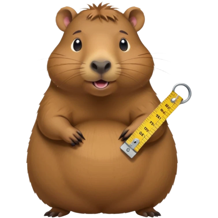 a little capibara measuring her waist with measuring tape and is very astonished in a good way emoji