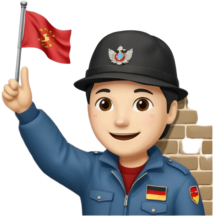 Una bandiera con una persona che abbatte il Murè che c’era a Berlino US e URSS emoji