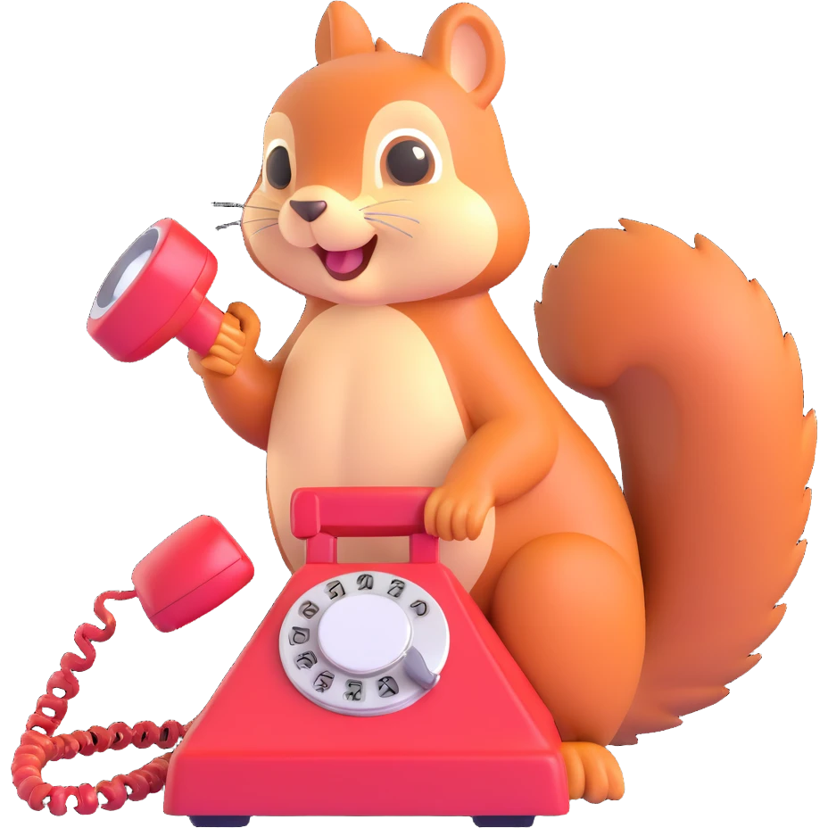 squirrel chattering on an old-fashioned rotary phone, emoji style emoji