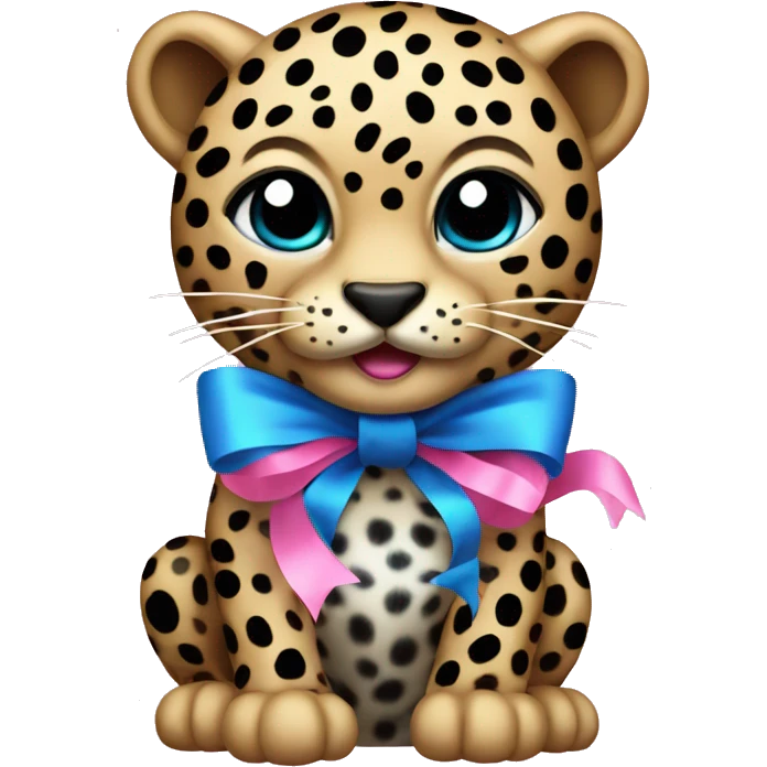 leopard with black and blue spots with pink ribbon emoji