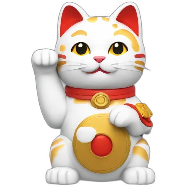 maneki neko with the arm straight and a red armband and a camera emoji